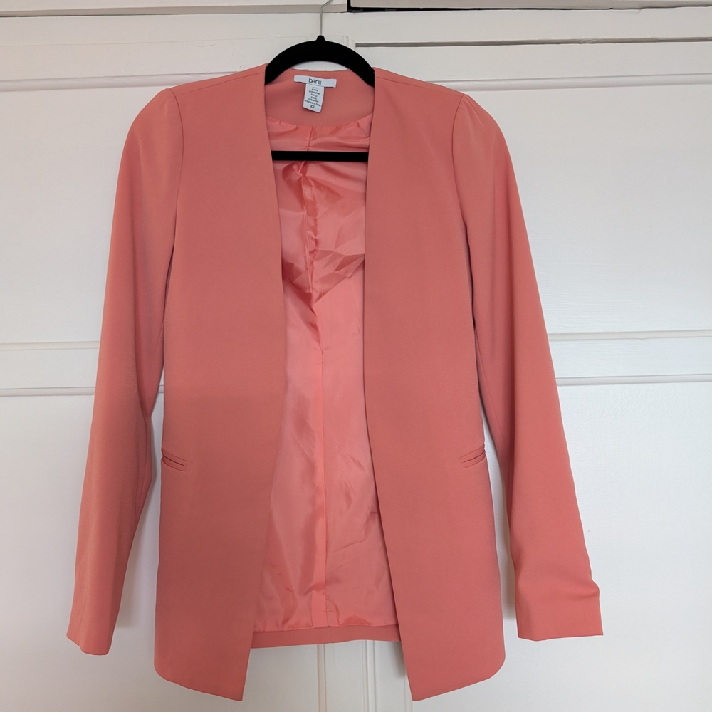 Bar III Pink Blazer Streamlined Open Front Design